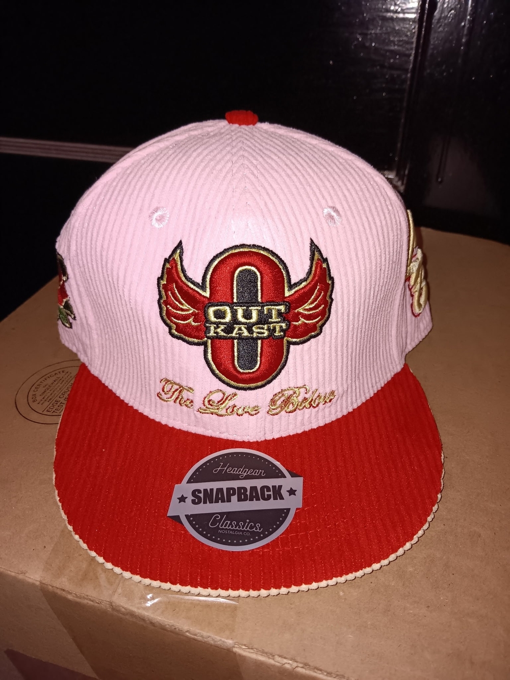 OutKast Pink and Red Snapback Hat with Embroidered Logo